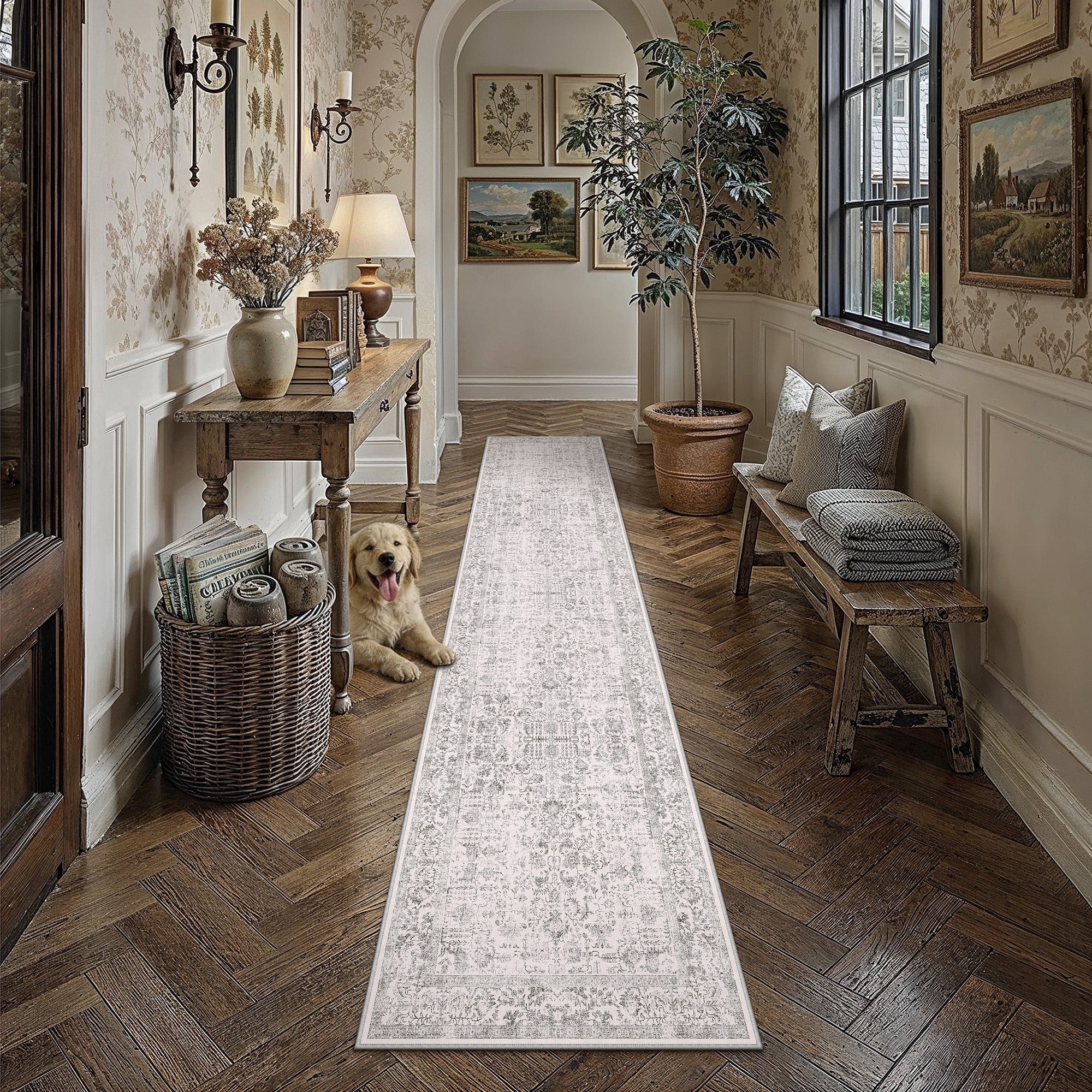 berthmeer 2'x10' washable runner rugs for hallway kitchen entryway non-slip, gray