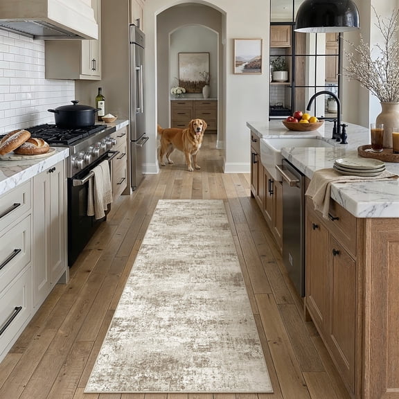 BERTHMEER 2'x12' Runner Rugs for Hallway Kitchen Entryway Entrance Dorm Laundry Bedroom Living Room Abstract Modern Contemporary Washable Non Slip Runner Rugs,Beige