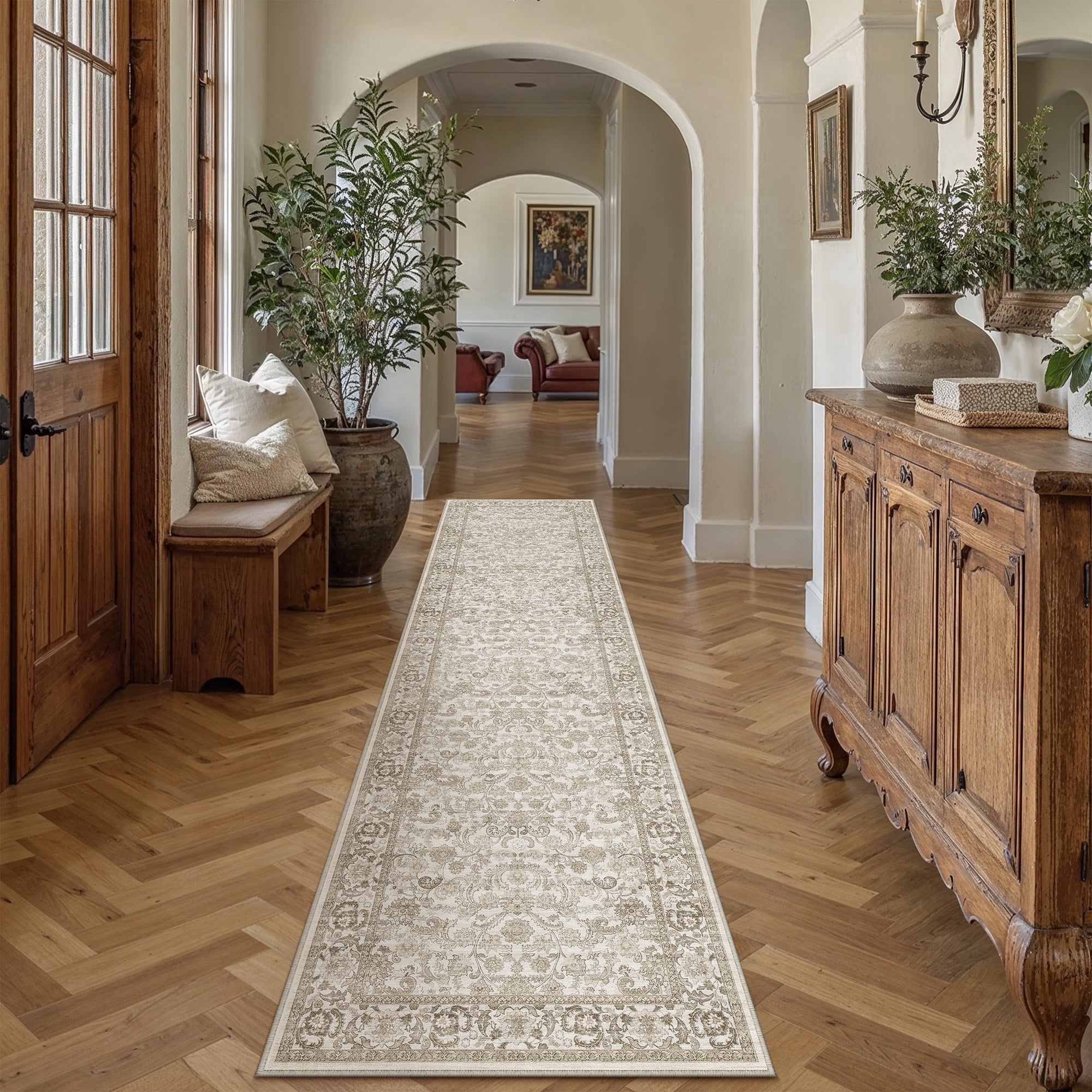 berthmeer 2'x12' washable runner rugs for hallway bathroom bedroom entryway kitchen non slip brown vintage oriental distressed runner rugs