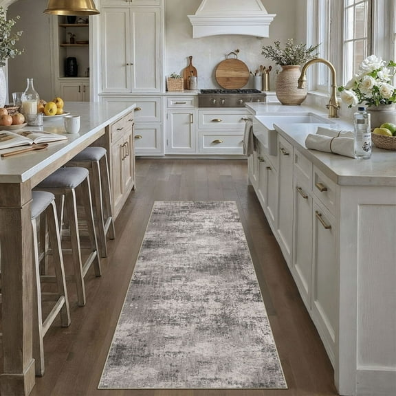 BERTHMEER 2'x12' Washable Runner Rugs for Hallway Kitchen Entryway Bathroom Non-slip, Gray