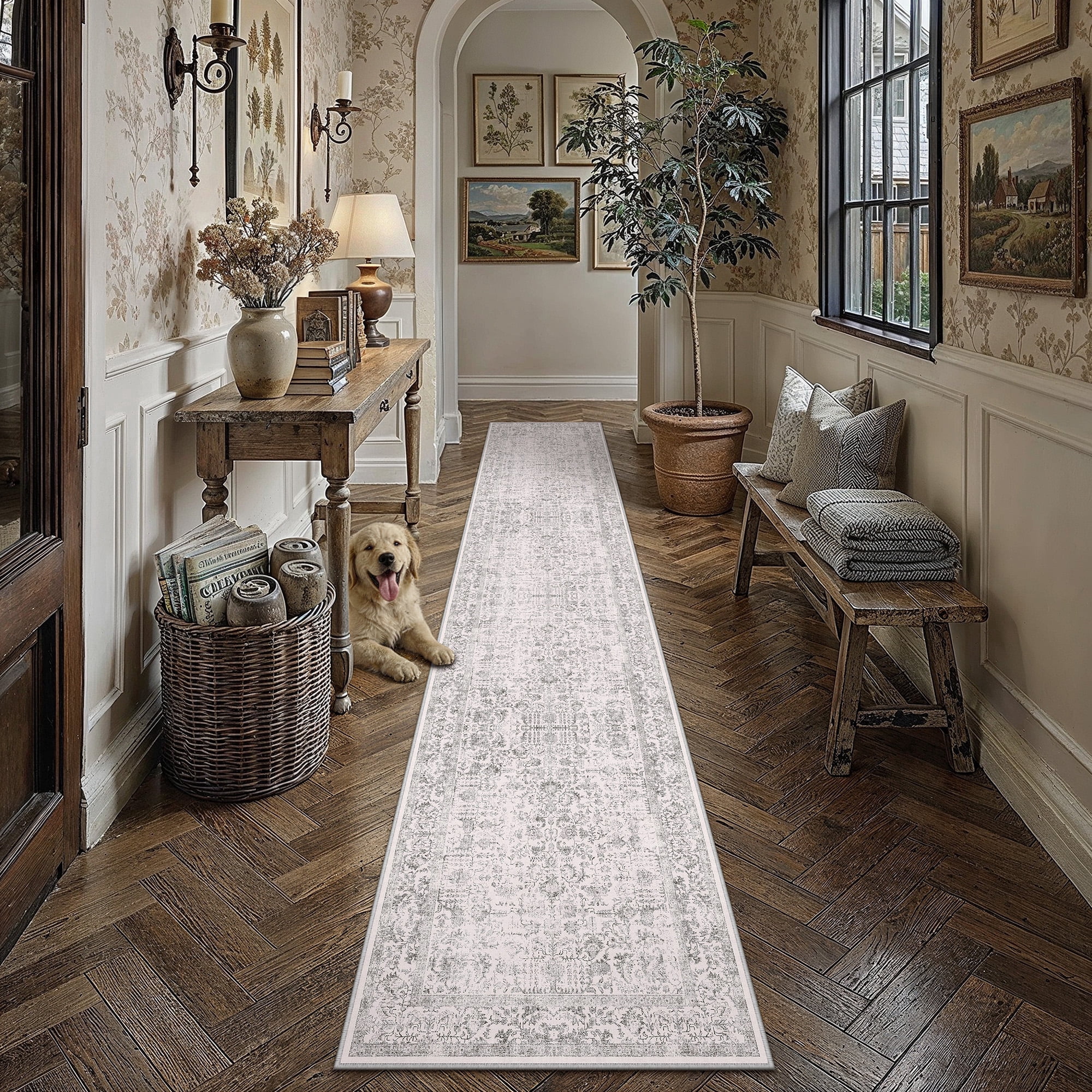 berthmeer 2'x12' washable runner rugs for hallway kitchen entryway bathroom non-slip, gray
