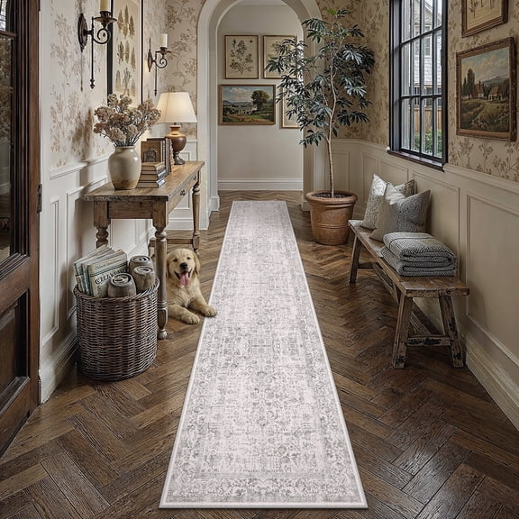 BERTHMEER 2'x12' Washable Runner Rugs for Hallway Kitchen Entryway Bathroom Non-slip, Gray