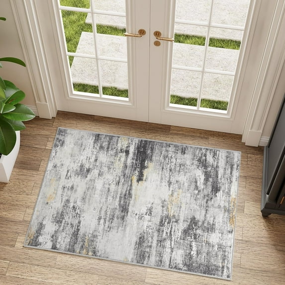 BERTHMEER 2'x3' Abstract Area Rug for Entryway Kitchen Living Room Bedroom Rug Non-Slip Machine Washable Small Indoor Rugs,Black&Gold