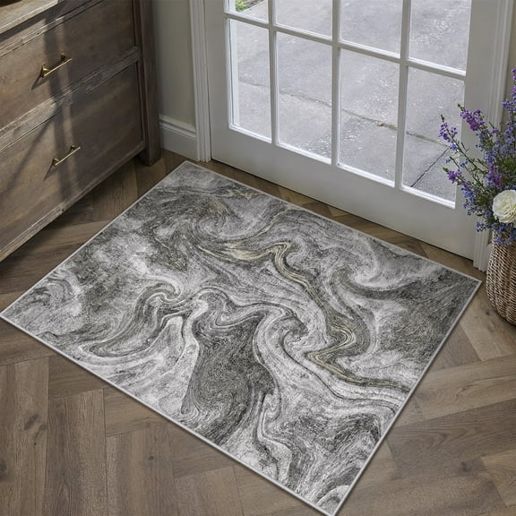 BERTHMEER 2'x3' Abstract Small Area Rugs for Doorway Bedroom Entryway Kitchen Dorm Entrance Bathroom Distressed Machine Washable Non-slip Doormats Rugs,Black Golden