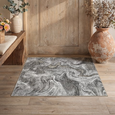 BERTHMEER 2'x3' Abstract Small Area Rugs for Doorway Bedroom Entryway Kitchen Dorm Entrance Bathroom Distressed Machine Washable Non-slip Doormats Rugs,Black Golden
