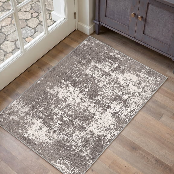 BERTHMEER 2'x3' Area Rugs for Doorway Entryway Kitchen Bedroom Dorm Entrance Bathroom Non Slip Washable Distressed Contemporary Indoor Modern Abstract Small Doormats,Coffee Brown