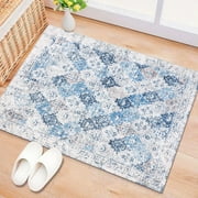 BERTHMEER 2'x3' Area Rugs Small Rugs with Rubber Backing for Door Bedroom Washable Blue Entryway Rugs indoor non skid Entrance non-slip
