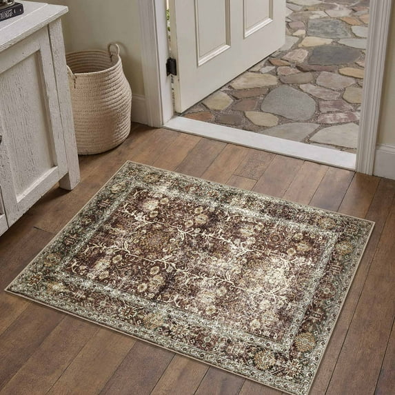 BERTHMEER 2'x3' Area Rugs Washable Small Rugs for indoor Entryway Bedroom Vintage Oriental Distressed Rugs, Rust