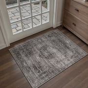 BERTHMEER 2'x3' Small Area Rugs for Bedroom Entryway Office Doormat Indoor,Vintage Traditional Distressed Rugs Washable Non-slip,Brown Carpets