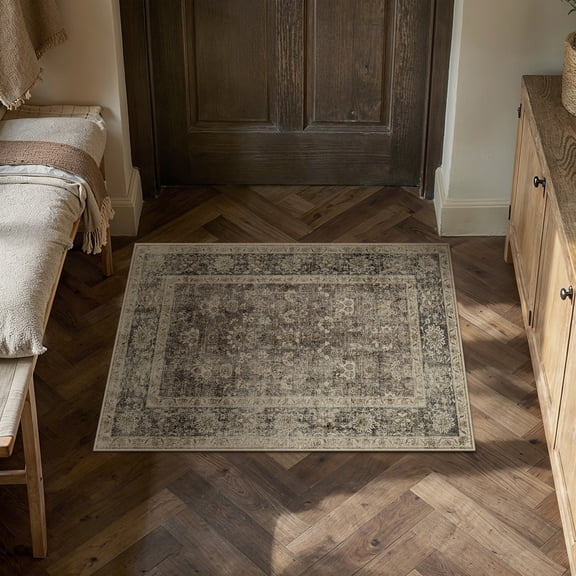 BERTHMEER 2'x3' Golden Brown Small Area Rugs for Bathroom Bedroom Entryway Kitchen Dorm Entrance Vintage Non Slip Washable Oriental Traditional Distressed Rugs