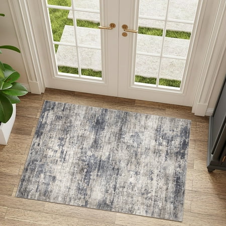 BERTHMEER 2'x3' Small Abstract Area Rugs for Entryway Doorway indoor Doormats Machine Washable Non-slip, Navy Brown