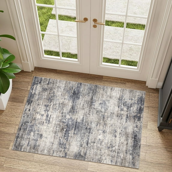 BERTHMEER 2'x3' Small Abstract Area Rugs for Entryway Doorway indoor Doormats Machine Washable Non-slip, Navy Brown