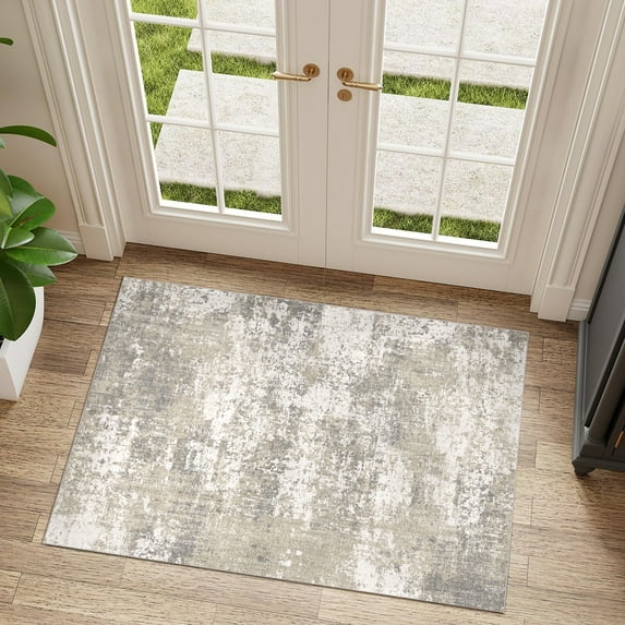 BERTHMEER 2'x3' Small Abstract Area Rugs for Entryway Doorway indoor Machine Washable Non-slip, Beige Gray