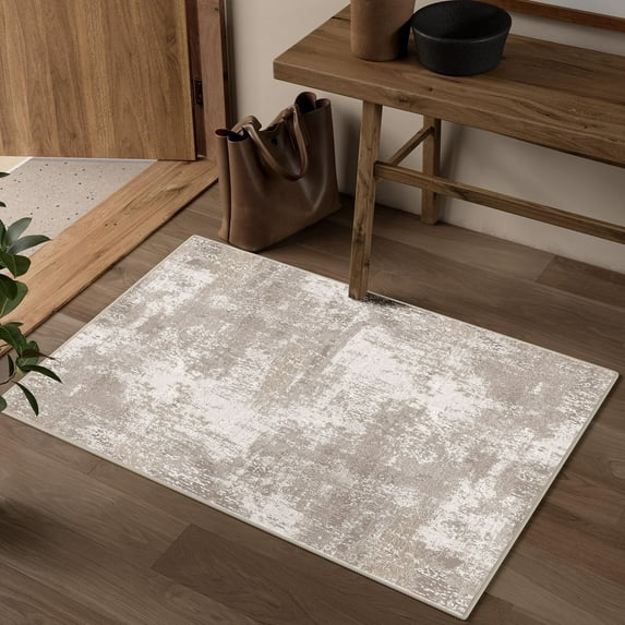 BERTHMEER 2'x3' Small Abstract Area Rugs for Entryway Kitchen Living Room Bedroom Non Slip Machine Washable Rugs,Brown