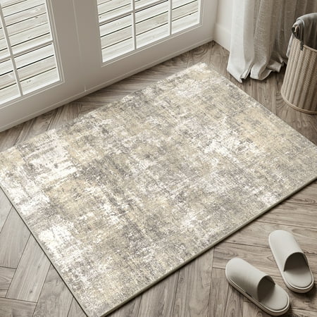 BERTHMEER 2'x3' Small Abstract Area Rugs for Entryway indoor Machine Washable Non-slip, Beige Gray