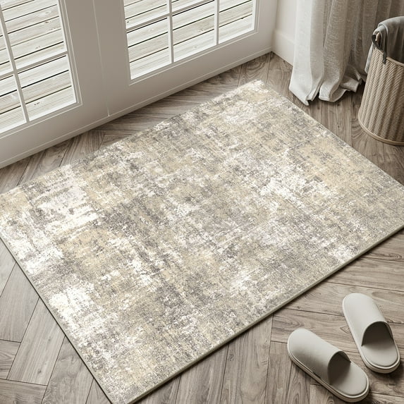 BERTHMEER 2'x3' Small Abstract Area Rugs for Entryway indoor Machine Washable Non-slip, Beige Gray