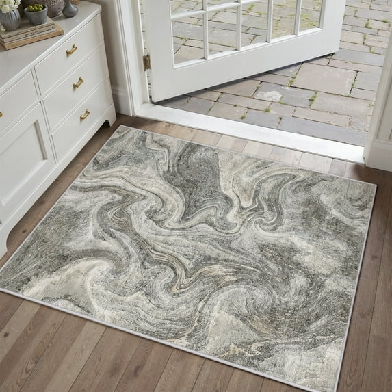 BERTHMEER 2'x3' Small Area Rugs for Bathroom Bedroom Entryway Kitchen Dorm Entrance Non Slip Washable Modern Abstract Distressed Contemporary Indoor Rugs,Green