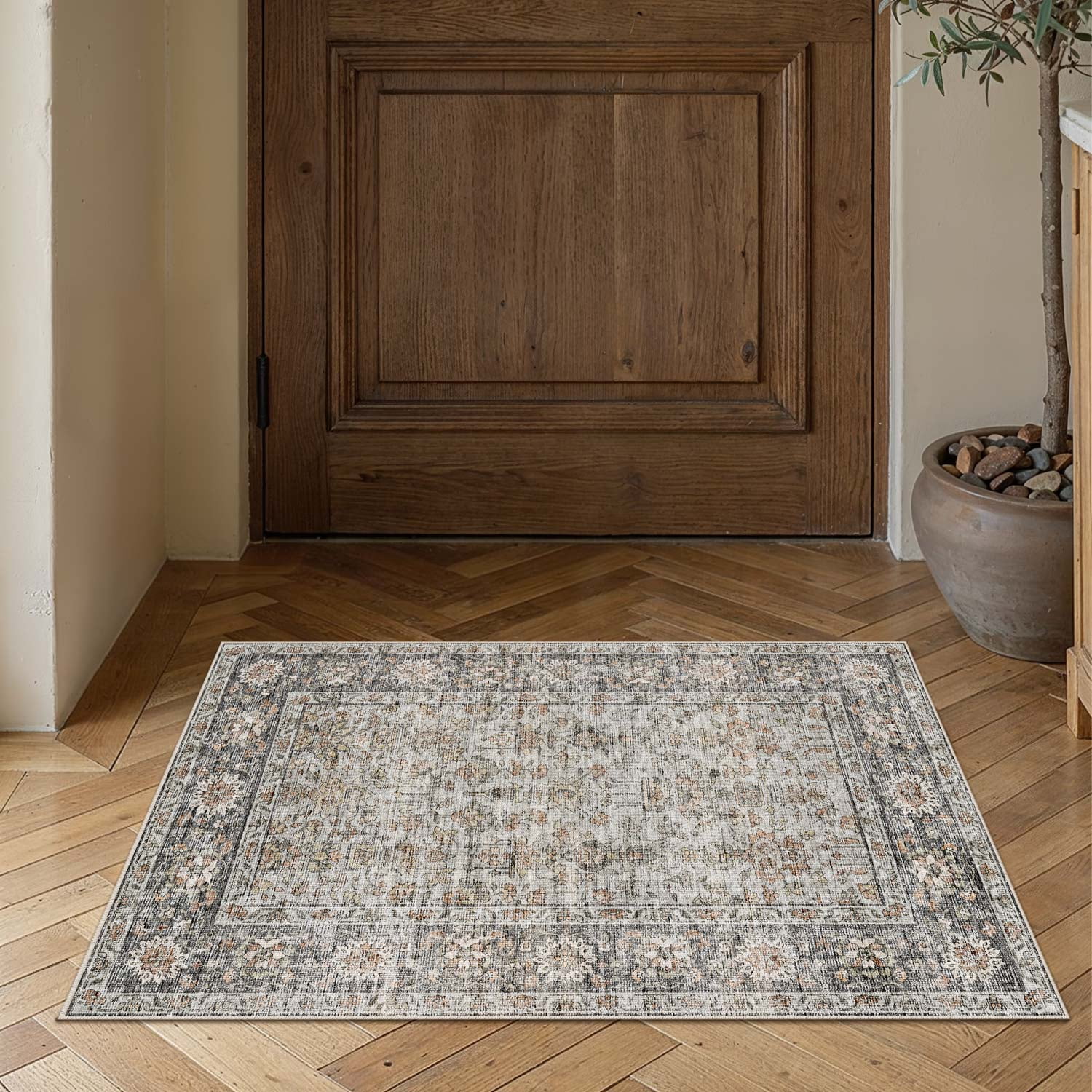 berthmeer 2'x3' small area rugs for bathroom bedroom entryway kitchen dorm entrance vintage non slip washable oriental traditional floral rugs,gray taupe