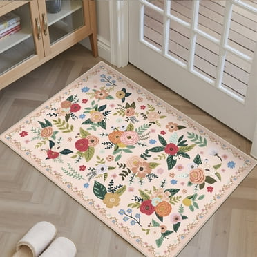BERTHMEER 2'x3' Small Area Rugs for Bathroom Bedroom Entryway Kitchen Entrance Dorm Non Slip Washable Pink Floral Vintage Traditional Oriental Accent Flower Rugs, Multicolor