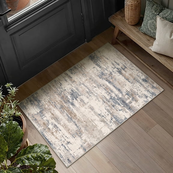 BERTHMEER 2'x3' Small Area Rugs for Bathroom Bedroom Entryway Kitchen Rugs Non Slip Washable Abstract Blue and Brown Dorm Office Entrance Rug Indoor Modern Contemporary Carpets