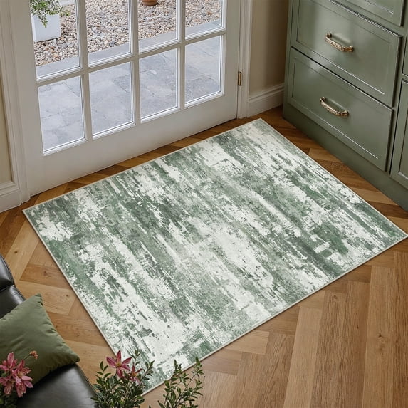 BERTHMEER 2'x3' Small Area Rugs for Bathroom Bedroom Entryway Kitchen Rugs Non Slip Washable Abstract Green Dorm Office Entrance Rug Indoor Modern Contemporary Carpets