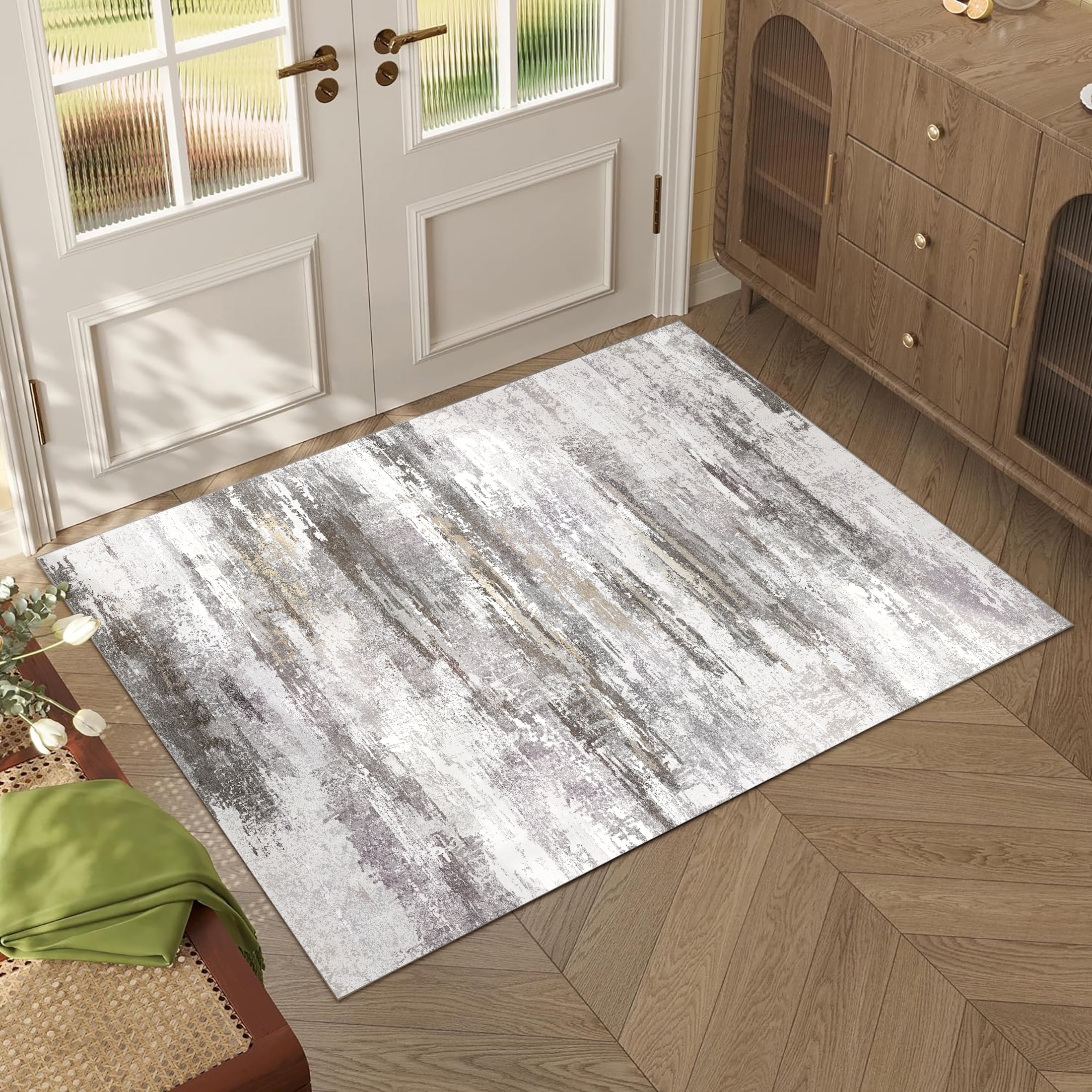 BERTHMEER 2'x3' Small Area Rugs for Bathroom Kitchen Bedroom Entryway Rugs Non Slip Washable Abstract Dorm Entrance Neutral Brown and Gray Modern Contemporary Beige Carpet