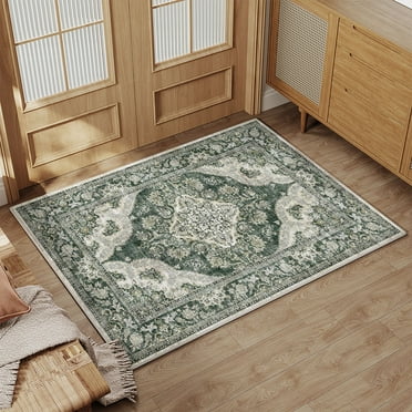 BERTHMEER 2'x3' Small Area Rugs for Bathroom Kitchen Bedroom Entryway Rugs Non Slip Washable Vintage Green Carpets Dorm Entrance Oriental Traditional Distressed Rugs