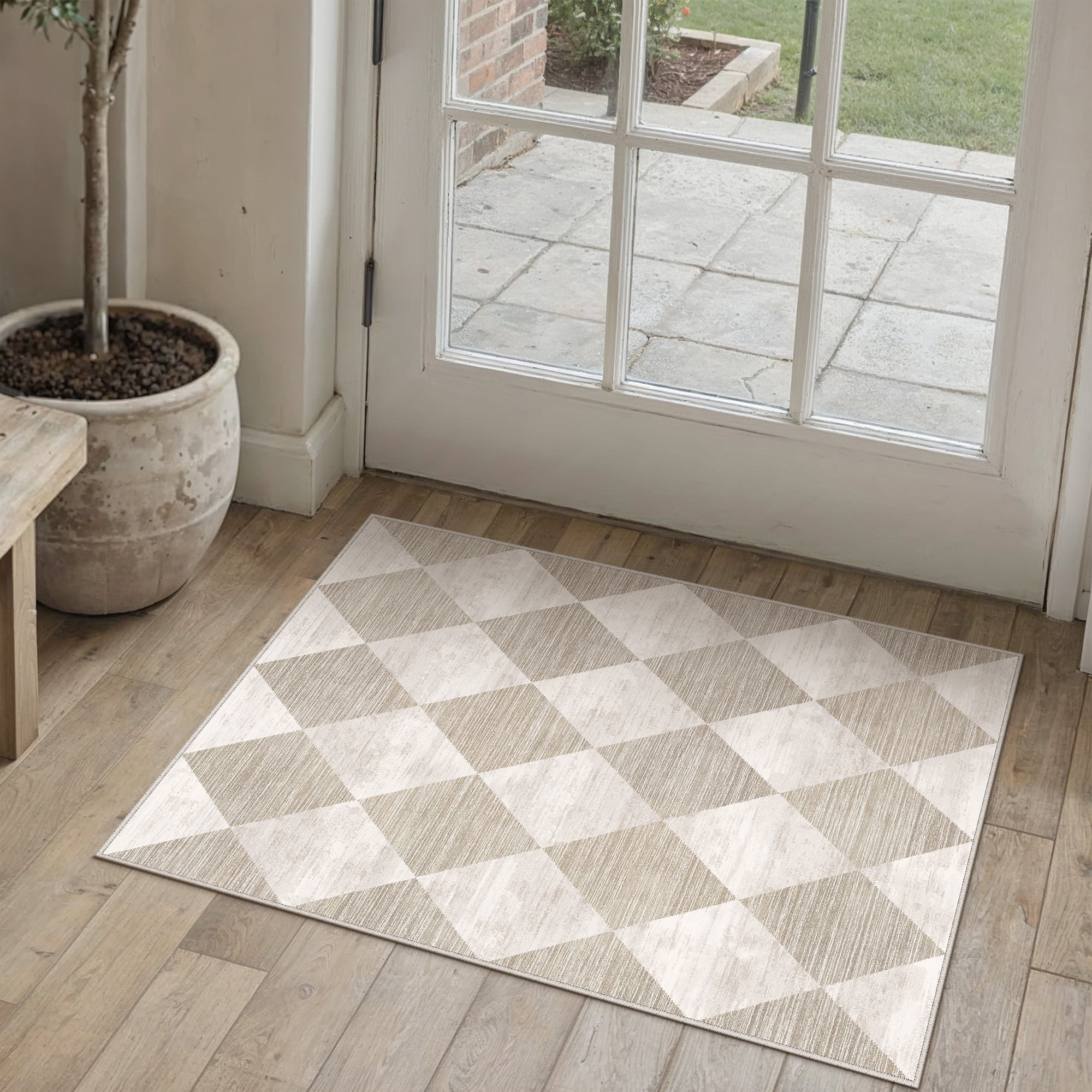 berthmeer 2'x3' small area rugs for doorway bedroom entryway kitchen dorm entrance geometric contemporary grid diamonds checkered non slip washable rugs,beige