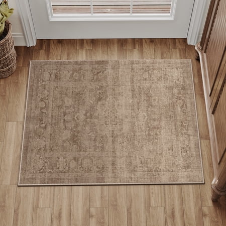 BERTHMEER 2'x3' Small Area Rugs for Doorway Kitchen Entryway Dorm Entrance Laundry Bedroom Non Slip Washable Rugs Oriental Vintage Traditional Indoor Carpets,Brown