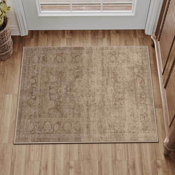 BERTHMEER 2'x3' Small Area Rugs for Doorway Kitchen Entryway Dorm Entrance Laundry Bedroom Non Slip Washable Rugs Oriental Vintage Traditional Indoor Carpets,Brown