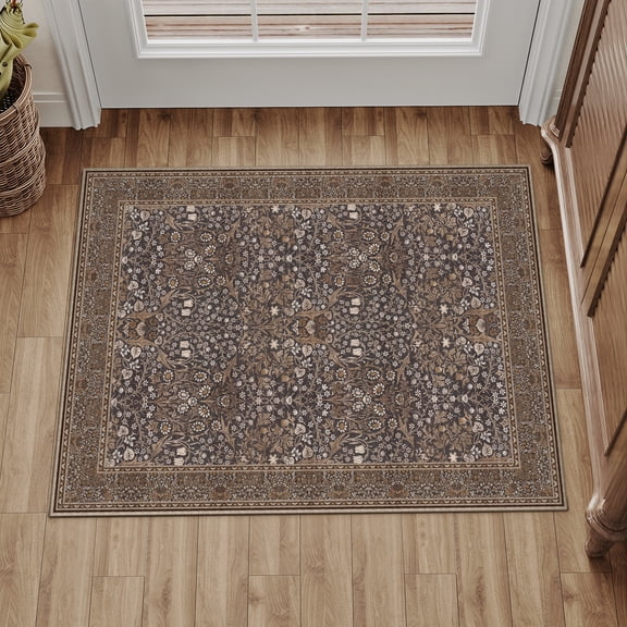 BERTHMEER 2'x3' Small Area Rugs for Doorway Kitchen Laundry Bedroom Entryway Dorm Entrance Office Washable Non Slip Indoor Rugs Oriental Vintage Traditional Doormats,Blue Brown