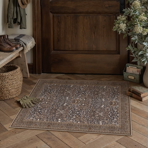 BERTHMEER 2'x3' Small Area Rugs for Doorway Kitchen Laundry Bedroom Entryway Dorm Entrance Office Washable Non Slip Indoor Rugs Oriental Vintage Traditional Doormats,Blue Brown