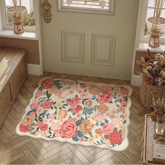 BERTHMEER 2'x3' Small Area Rugs for Entrance Bathroom Bedroom Entryway Playroom Dorm Non Slip Washable Beige Floral Vintage Traditional Oriental Accent Flower Rugs, Multicolor