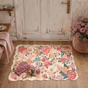 BERTHMEER 2'x3' Scalloped Small Area Rugs for Entrance Bathroom Bedroom Entryway Dorm Non Slip Washable Floral Accent Flower Rugs, Multicolor