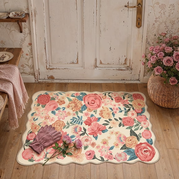 BERTHMEER 2'x3' Scalloped Small Area Rugs for Entrance Bathroom Bedroom Entryway Dorm Non Slip Washable Floral Accent Flower Rugs, Multicolor