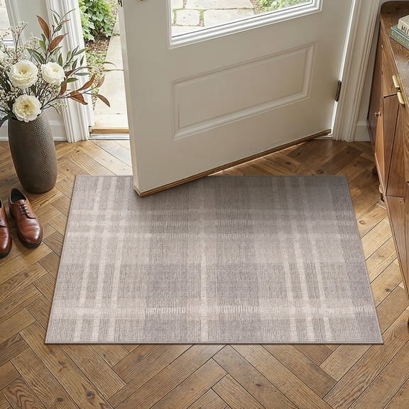 BERTHMEER 2'x3' Small Pliad Area Rugs for Entryway Doormats Indoor Bathroom Geometric Checkered Modern Machine Washable Non-slip Throw Rugs, Gray