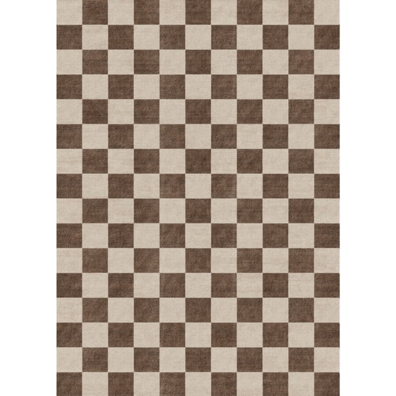 BERTHMEER 2'x3' Small Area Rugs for Entryway Doormats Indoor Bathroom Geometric Modern Checkered Farmhouse Machine Washable Non-slip Traditional Distressed Throw Rugs, Brown Beige