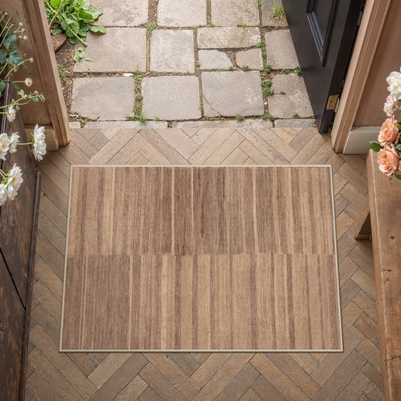 BERTHMEER 2'x3' Small Area Rugs for Entryway Bathroom Bedroom Modern Entrance Laundry Geometric Checkered Pattern Rugs Dorm Brown Non Slip Washable Contemporary Carpets