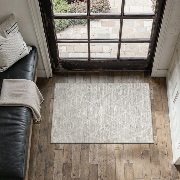 BERTHMEER 2'x3' Small Area Rugs for Entryway Laundry Bathroom Bedroom Entrance Geometric Checkered Rhombus Pattern Rugs Dorm Gray Non Slip Washable Modern Contemporary Carpets