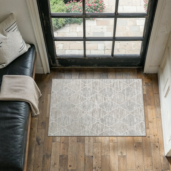 BERTHMEER 2'x3' Small Area Rugs for Entryway Laundry Bathroom Bedroom Entrance Geometric Checkered Rhombus Pattern Rugs Dorm Gray Non Slip Washable Modern Contemporary Carpets