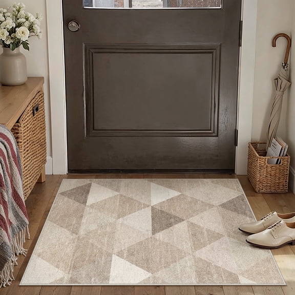 BERTHMEER 2'x3' Small Area Rugs for Entryway Laundry Bathroom Bedroom Entrance Geometric Checkered pattern Rugs Dorm Brown Non Slip Washable Modern Contemporary Carpets