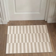 BERTHMEER 2x3 Small Area Rugs for Entryway Laundry Bathroom Bedroom Entrance Kitchen Striped Pattern Rugs Dorm Light Brown Beige Non Slip Washable Modern Contemporary Geometric Carpets