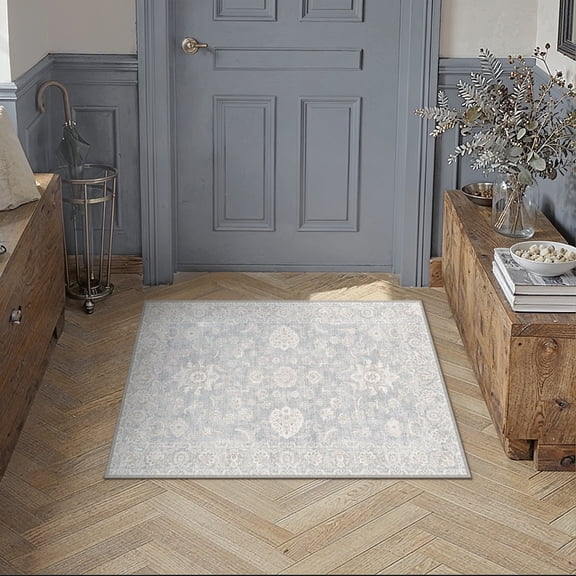 BERTHMEER 2'x3' Small Area Rugs for Entryway Laundry Bathroom Bedroom Entrance Kitchen Dorm Blue Non Slip Washable Vintage Traditional Oriental Carpets Distressed Rugs