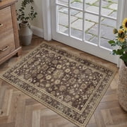 BERTHMEER 2'x3' Small Area Rugs for Entryway Laundry Bathroom Bedroom Entrance Kitchen Dorm Brown Non Slip Washable Vintage Traditional Oriental Carpets Distressed Rugs