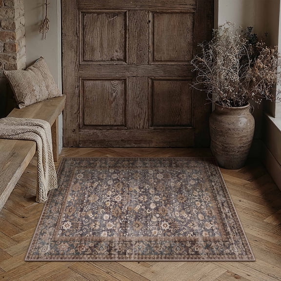 BERTHMEER 2'x3' Small Area Rugs Washable Throw Rugs for Kitchen Doorway Entrance Indoor Traditional Doormats Non Slip Washable Rugs,Blue Brown