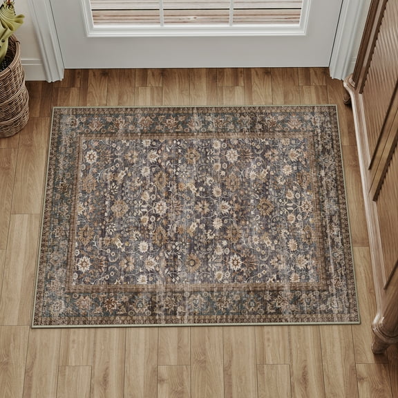 BERTHMEER 2'x3' Small Area Rugs Washable Throw Rugs for Kitchen Doorway Entrance Indoor Traditional Doormats Non Slip Washable Rugs,Blue Brown