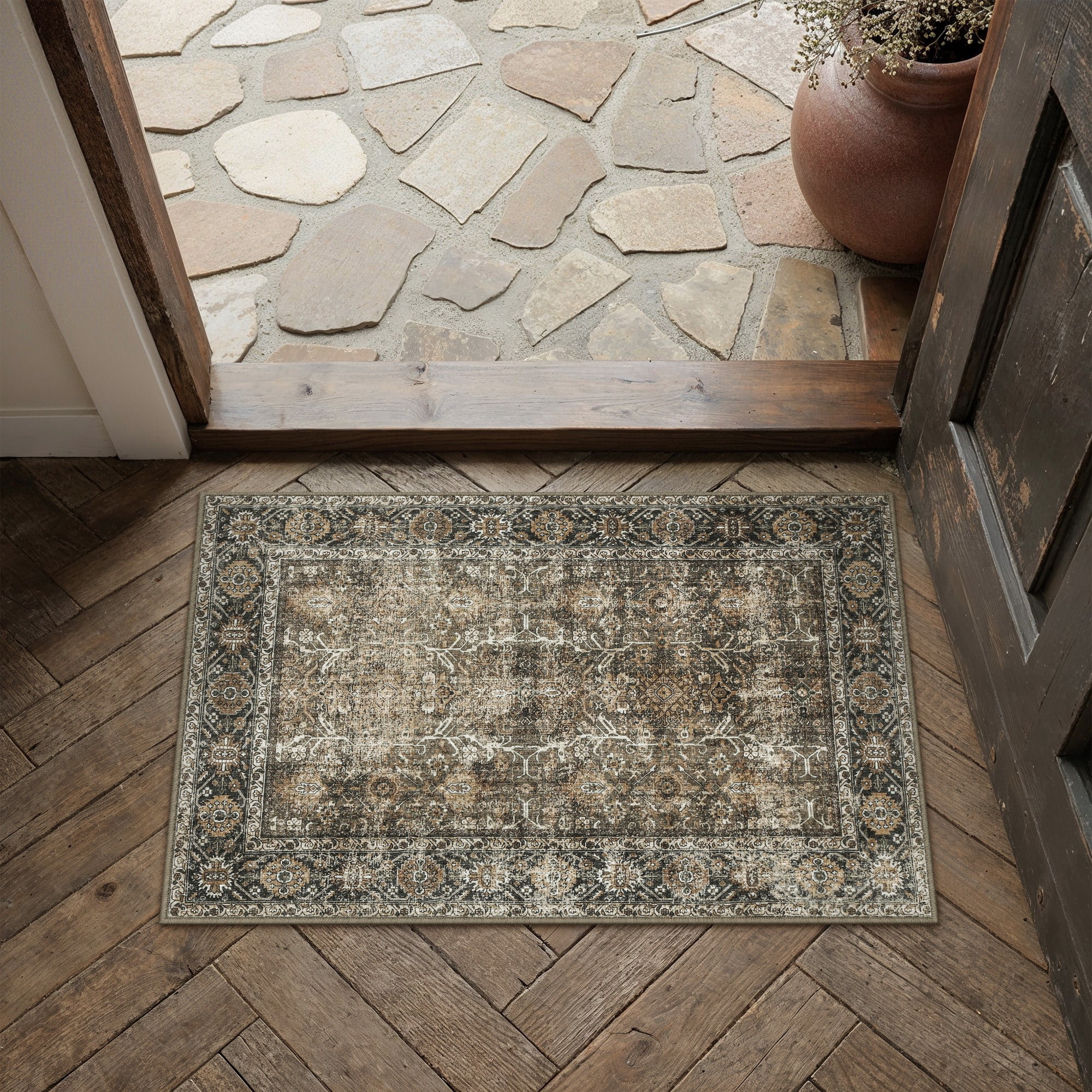 berthmeer 2'x3' small area rugs washable for door entryway bedroom indoor distressed rugs, brown