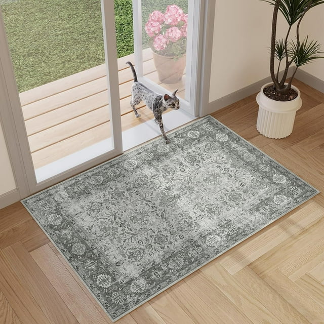 BERTHMEER 2'x3' Small Area Rugs Washable for door Entryway Bedroom indoor Distressed Rugs, Gray