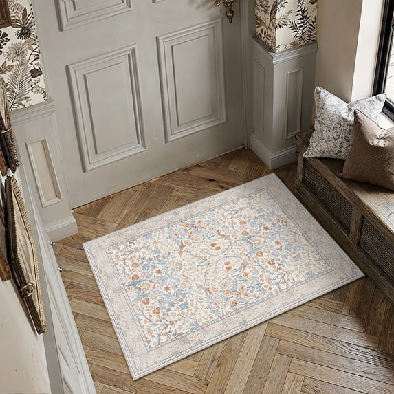 BERTHMEER 2'x3' Small Area Rugs for Doorway Bedroom Entryway Kitchen Dorm Entrance Vintage Floral Non Slip Washable Oriental Traditional Rugs,Beige
