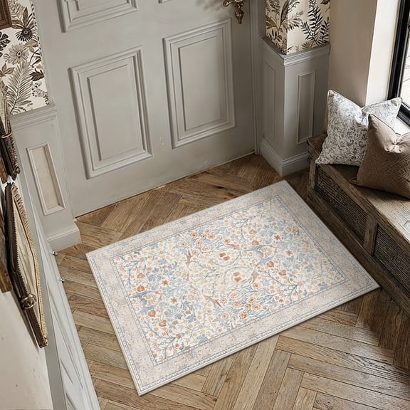 BERTHMEER 2'x3' Small Area Rugs for Doorway Bedroom Entryway Kitchen Dorm Entrance Vintage Floral Non Slip Washable Oriental Traditional Rugs,Beige